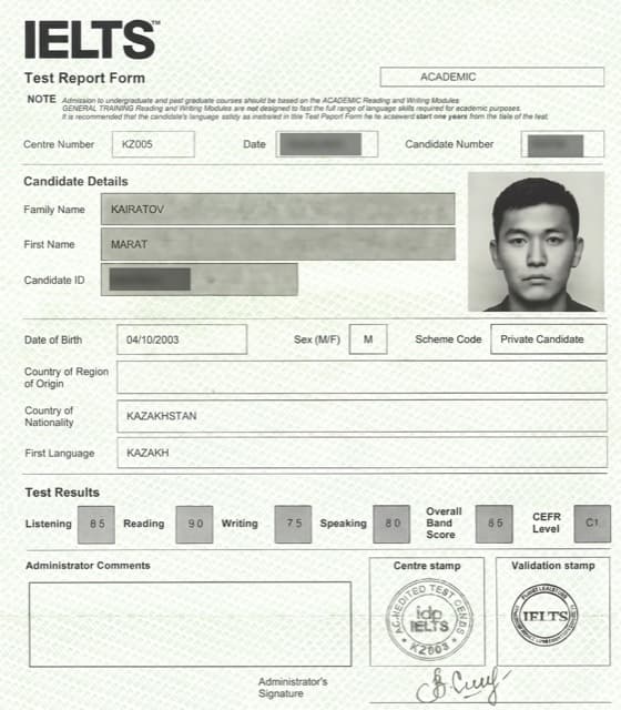 IELTS certificate — GoPrep student