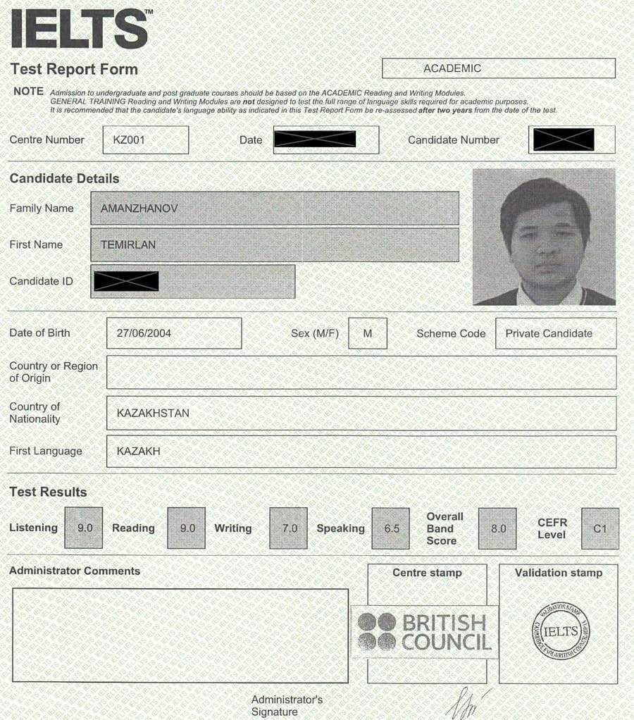 IELTS certificate — GoPrep student