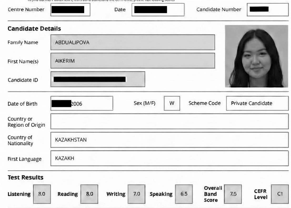 IELTS certificate — GoPrep student